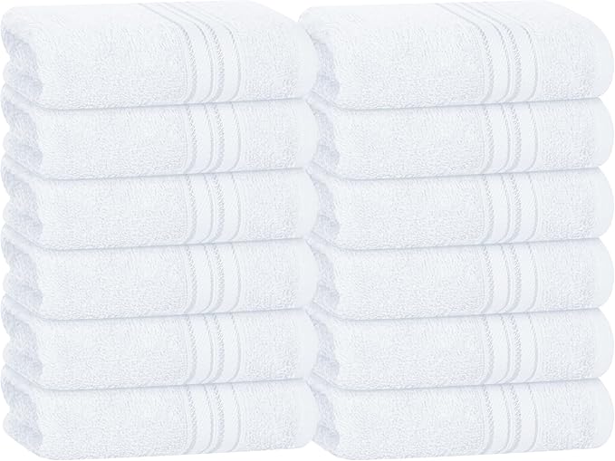 BOUTIQUO Ultra Soft Cotton Washcloths, Contains 12 Piece Face Cloths 12x12 inch, Ideal for Everyday use Face Towels, Compact & Lightweight Multi Purpose Washcloths - White
