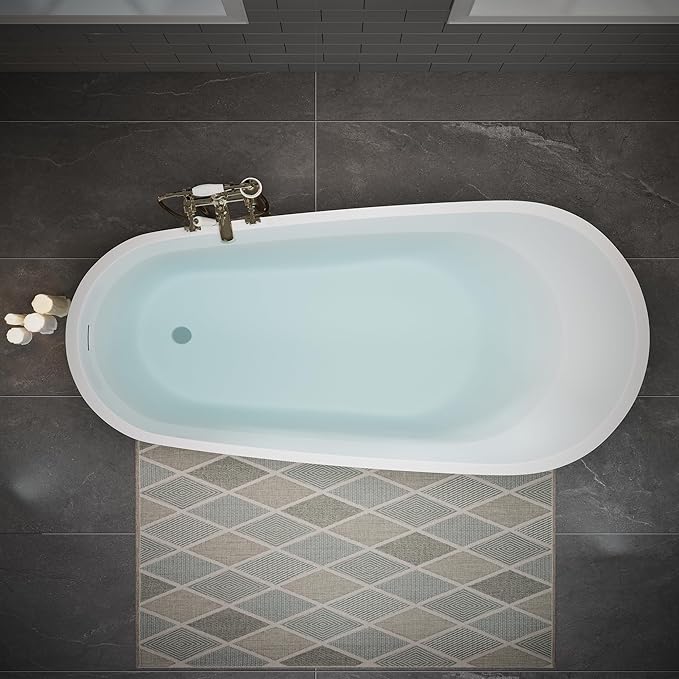 ABRUZZO 63" Acrylic Freestanding Bathtub - Deep Soaking Tub with Pop-Up Drain & Overflow, Glossy White Standalone Bathtub for Modern Bathroom, Fiberglass Reinforced Construction