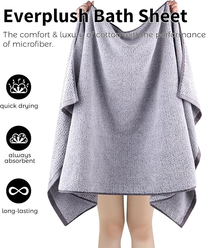 Everplush Diamond Collection Extra Large Bath Sheet Towel – 1 PK, Super Soft & Highly Absorbent, Quick-Drying & Oversized, Perfect for Bathroom, Pool, Swimming Use (Grey, 35" x 66" 1PK)