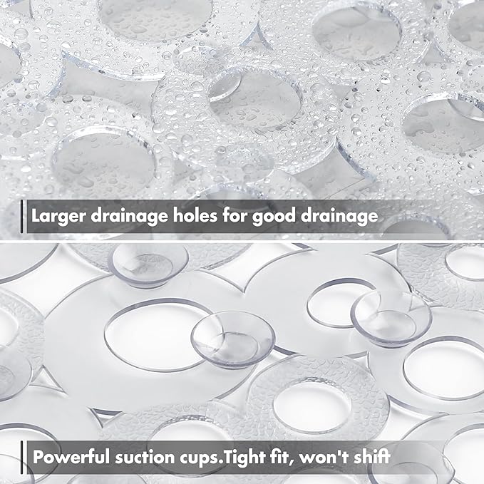 WELTRXE Oval Bathtub Mat Non Slip, Clear Bubbles Bath Mats for Tub, Shower Mat with Drain Holes, Suction Cups, Machine Washable Bath Tub Mat, BPA, Latex, Phthalate Free for Bathroom, 27 x 14 Inch