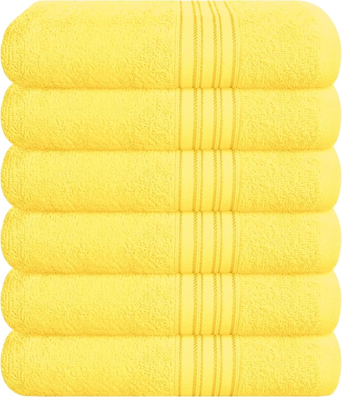BOUTIQUO Ultra Soft Cotton 6 -Piece Hand Towel Set 16x24 Inch, Ideal for use in Bathroom, Kitchen, Gym, Spa & General Cleaning, Compact & Lightweight Multi Purpose Hand Towels - Lime Yellow