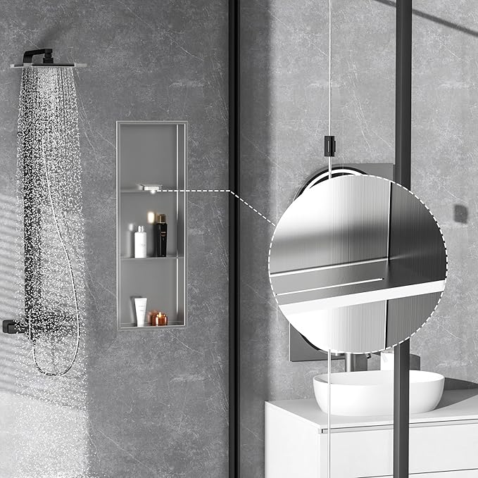 Neodrain12X36 Inch Shower Niche, Brushed 3-Tier Stainless Niches No Tile Needed Bathroom Wall Niche for Shower Storage Waterprooof, Recessed in Wall