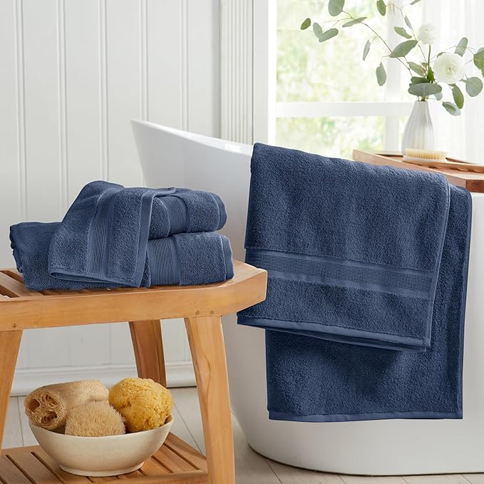 Springtree Home Luxury Viscose from Bamboo Bath Towel Set 6 Piece Set | 35% Viscose from Bamboo - 65% Cotton | Absorbent Quick-Dry Towels for Bathroom | Oeko-TEX Standard 100 Cotton | French Blue
