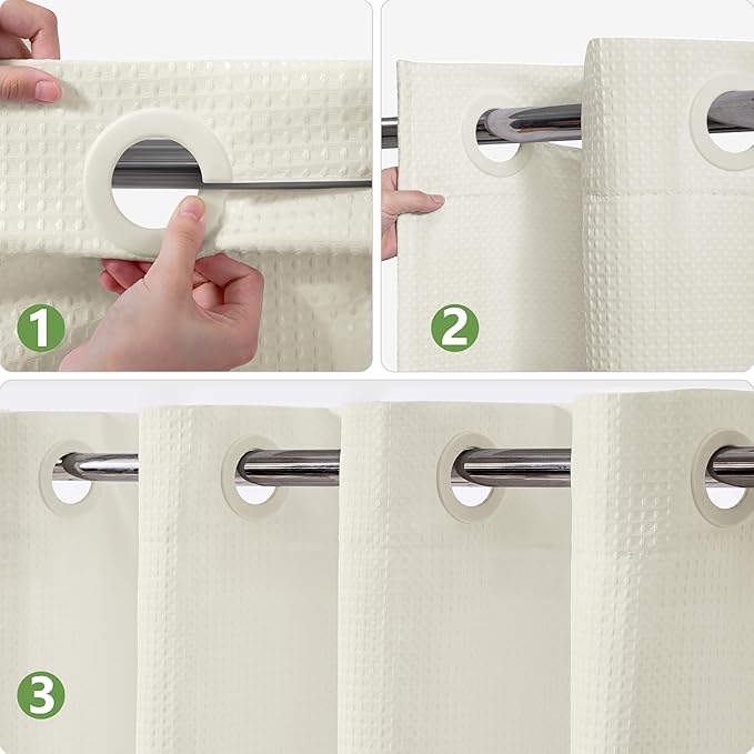 No Hook Waffle Weave Shower Curtain with Snap-in Fabric Liner,256GSM Heavy Duty Fabric Shower Curtain Set,Cream Waterproof Washable Luxury Shower Curtain for Bathroom Stall (72x75 Inch)