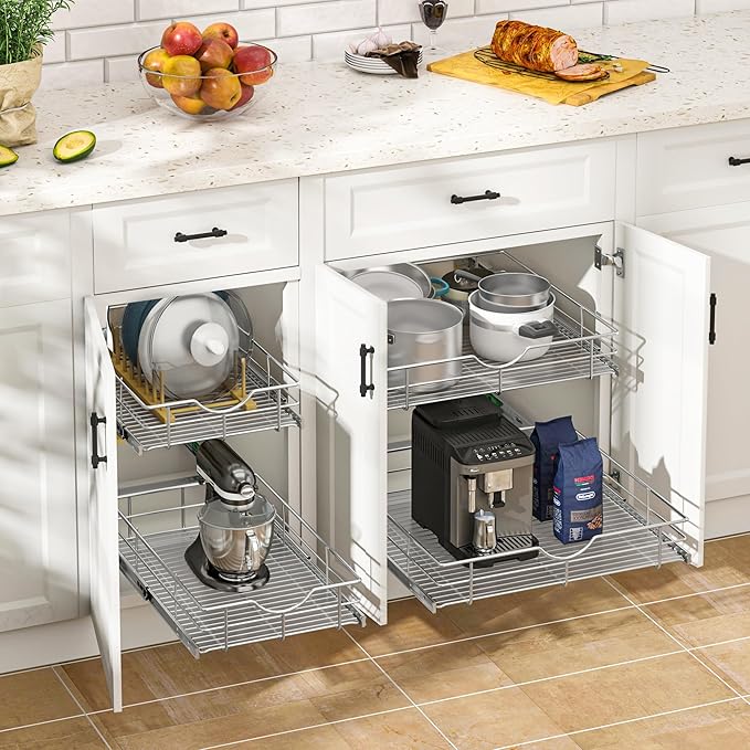 WelFurGeer Soft Close Slide Out Cabinet Shelf, 23" W x 22" D Pull Out Drawers for Kitchen Cabinets, Kitchen Shelf Organizer, Cupboard Organizers and Storage, Under Cabinet Pull Out Shelves