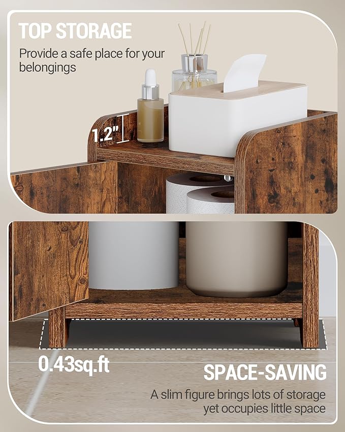 Bathroom Storage Cabinet, Corner Floor Cabinet with 2 Doors and Adjustable Shelf, Narrow Toilet Paper Cabinets, Bathroom Organizer for Small Spaces, 7.9" D x 7.9" W x 29.5" H Rustic Brown
