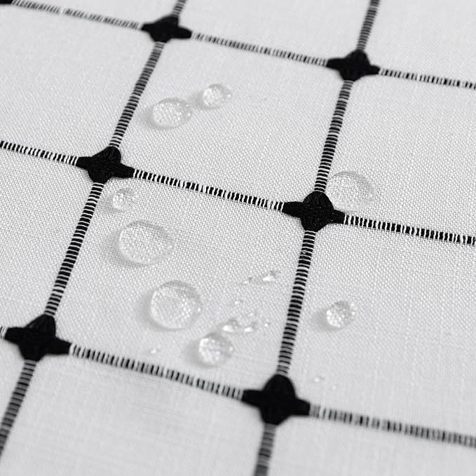 ROSERY No Hook Shower Curtain with Snap in Fabric Liner Set, Boho Farmhouse Black and White Woven Jacquard Grid Shower Curtain for Bathroom with Tassel, Checkered Pattern, 71" W x 74" L