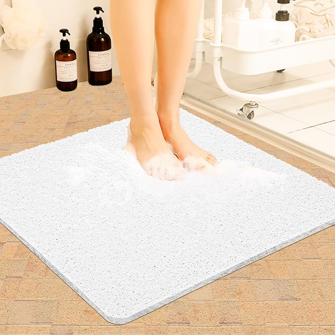 Joyhalo Shower Mats for Showers Anti Slip for Elderly, 17'' x 24'' Non Slip Bath Mat for Inside Shower, Bath Tub Mats for Bathroom Non Slip for Shower, PVC Loofah Bathroom Mats, White