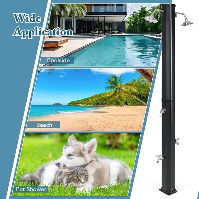Giantex 9.3 Gallon Outdoor Shower, Solar Shower with Dual 360°Rotating Shower Heads, 2 Foot Showers, Hot & Cold Water Adjustable Faucet, 7.2 FT Outside Shower for Patio, Yard, Poolside, Beach, Garden