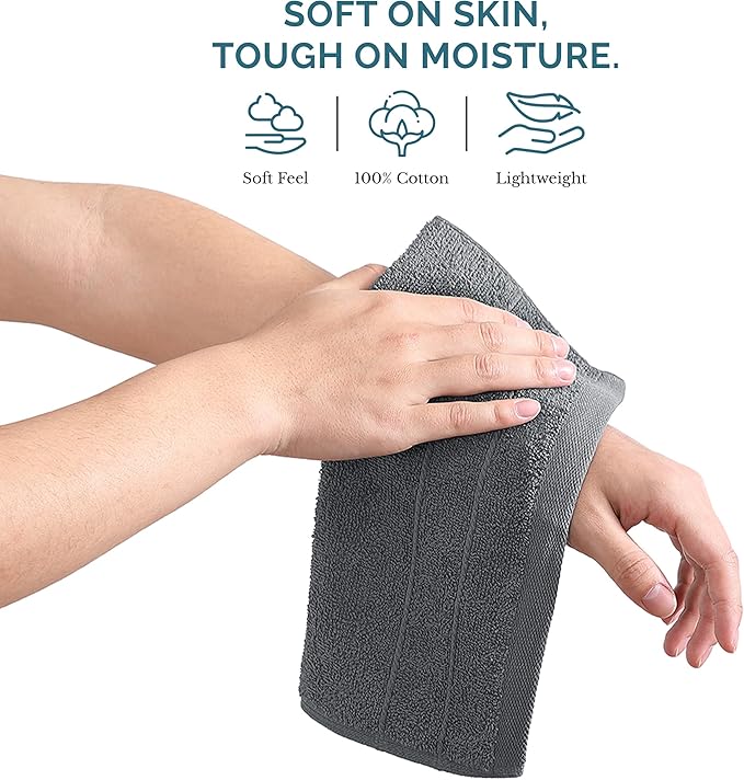 Casa Platino Wash Cloths Set of 6 - Spa & Salon Quality - 100% Ring Spun Cotton Face Towels - Soft & Ultra Absorbent Washcloths for Body, Beauty, Home, Gym - Fingertip Towels - 13"x13", Cool Grey