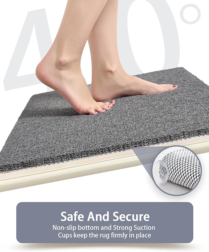 Mecko Non-Slip Shower Mat, Anti-Slip Bath Mat with Suction Cups – Quick-Drying Loofah Texture for Tub with for Indoor and Outdoor Use, Bathtubs and Wet Areas (Grey, 17"x30")