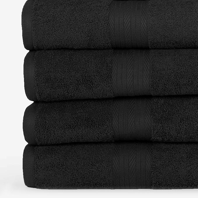 Ample Decor Bathroom Towel Set of 18-4 Hand Towel, 4 Bath Towel, 10 Wash Cloths - Oeko Tex Certified 600 GSM 100% Cotton - High Absorbency Quick Drying, Ideal for Gifting - Black