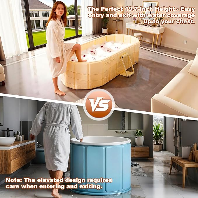 Portable Bathtub for Adult 59" Large Collapsible Cold Plunge Bathtub Foldable No Installation Ice Bath Tub for Shower Stall, Bathroom Hot SPA Soaking Standing Tub