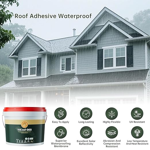 1 Gallon White Waterproof Elastomeric Roof Coating Sealant, Flexible Solar Reflective Liquid Waterproofing Adhesive for Flat, Metal, Slope Roofs Repair 4KG
