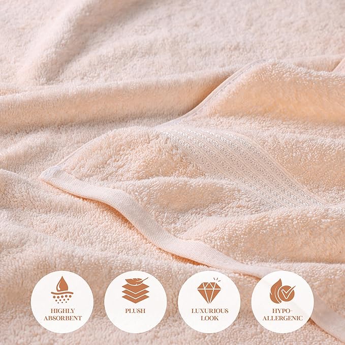 Superior Egyptian Cotton 8-Piece Hand Towel Set, Towel Basics For Quick Dry, Absorbent Small Towels, Facial, Spa, Kitchen, Bathroom Essentials, Apartment, Guest Bath, Soft, Washcloth, Peach