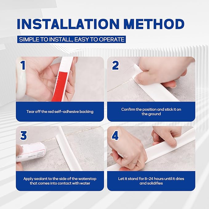 118 Inch Shower Threshold Water Dam Guard Included Silicone sealant,Transparent Self-Adhesive Silicone Shower Barrier Water Stopper Shower Door Bottom Seal Strip for Bathroom Kitchen Bathtub Sink