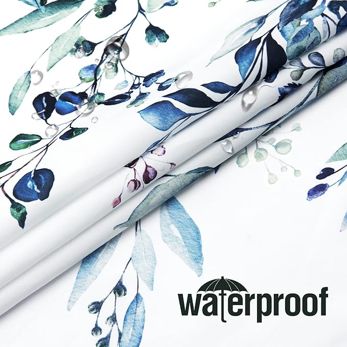 Gibelle Blue Eucalyptus Shower Curtain, Watercolor Plant Leaves with Floral Bathroom Shower Curtain Set, 72x72