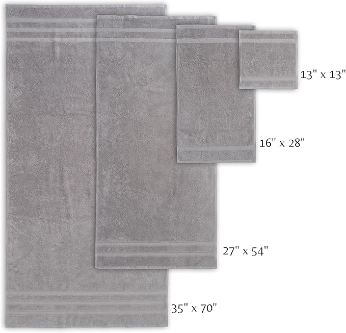 SOFE H&L | Olea Luxury Turkish Cotton Bath Towels Set of 6 : 2 Bath Towels 2 Hand Towels 2 Wash Cloths Cool Gray | Thick, Premium, Soft, Durable, Absorbent - Hotel Quality Towel Sets for Bathroom