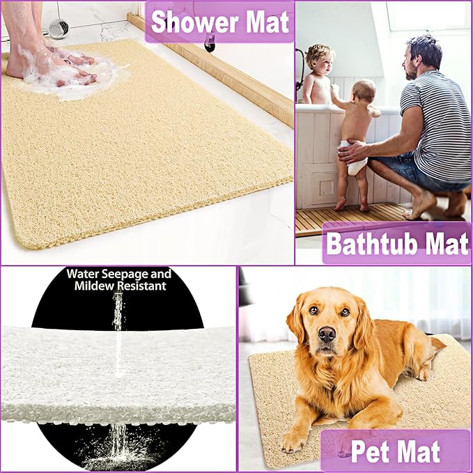 Shower Mats Non Slip,16x36'' Long Bathtub Mat Non-Slip for Bathroom Tub Showers Anti Slip for Elderly,Loofah Anti Slip Shower Matt,Shower Stall Mat for Inside Shower-White