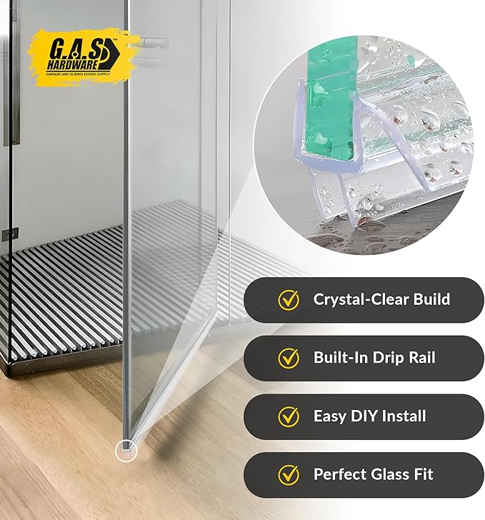 1/2" (12mm) Frameless Glass Shower Door Bottom Sweep – 40" (101.6cm) Ultra-Clear Drip Rail Seal Strip, 1 Piece for Leak Protection, Water Control & Easy DIY Installation