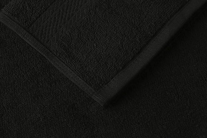 BIOLINEN Cotton Salon Towels Set 15"x25" Pack of 24 Ultra Soft 100% Cotton Gym Towel Hand Towel White Black Daily Usage Maximum Softness Absorbency for Home Gym Spa, Easy Care (Black)