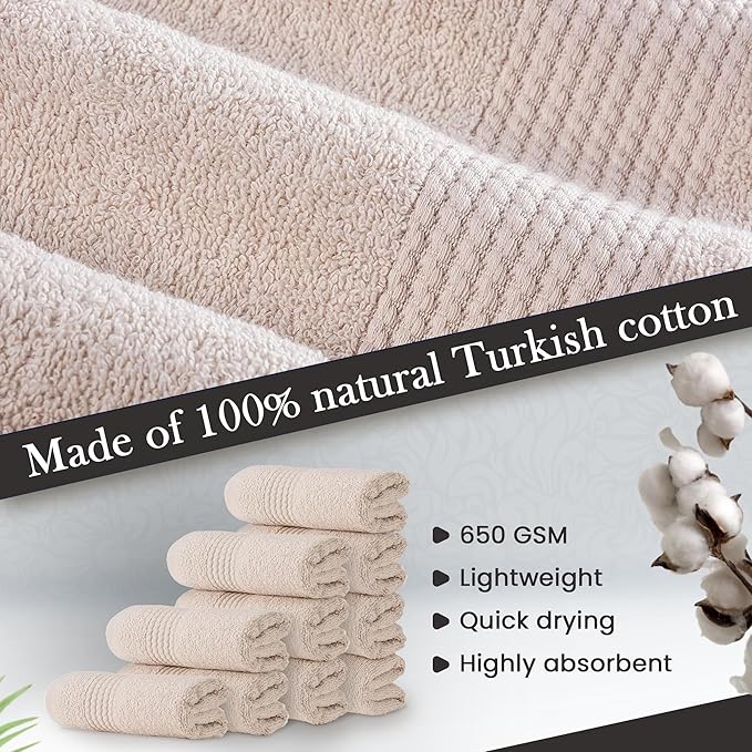 HALLEY Turkish Cotton Towels (Pack of 10) Washcloths Super Soft Highly Absorbent 100% Cotton Fingertip Towels for Bathroom and Kitchen for Mother’s Day (Ivory White)
