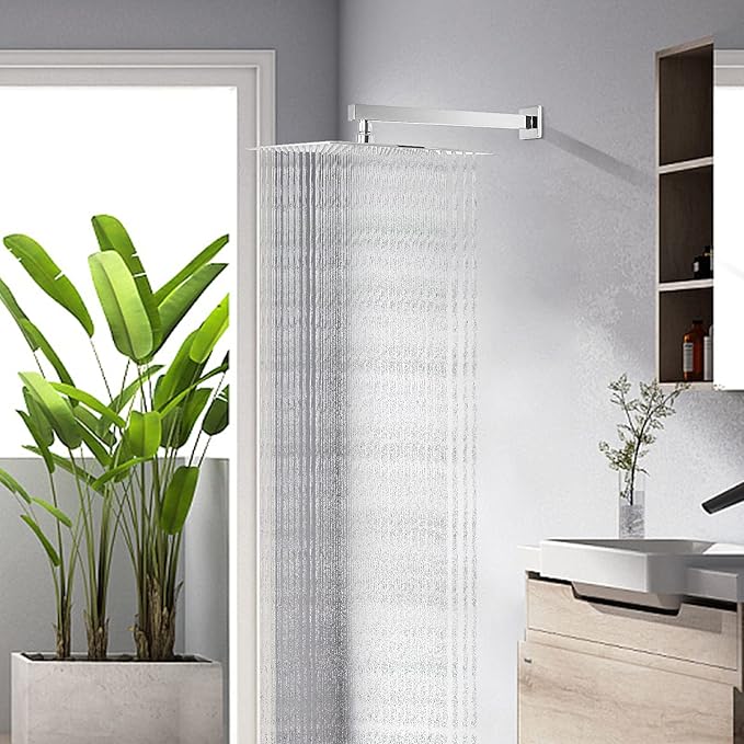 HarJue Shower Arm, Rain Shower Head Extension Extender, With Flange and Teflon Tape, Made of Thicken Stainless Steel for Bathroom Rainfall Shower (16 Inch, Chrome)