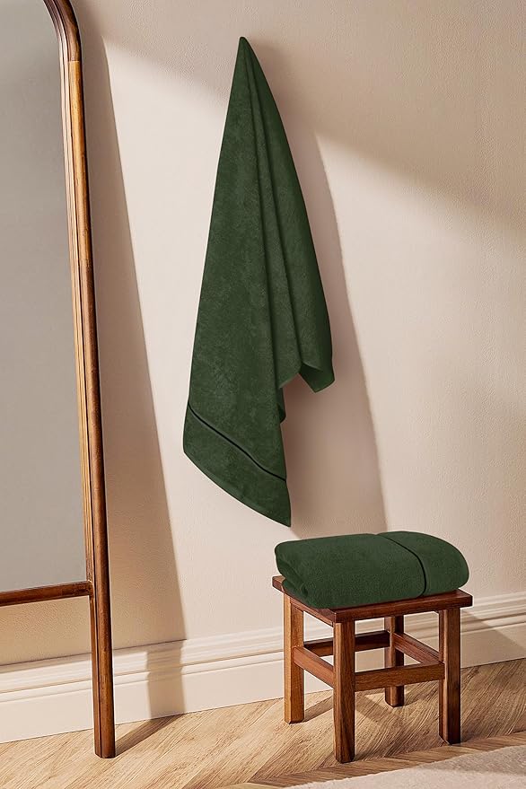 MyOwn Cotton 2 Pack Oversized Bath Towel Set 28x55 inches, Large Bath Towels, Ultra Absorbant Compact Quickdry & Lightweight Towel, Ideal for Gym Travel Camp Pool - Olive Green