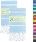 WETCAT Turkish Hand Towels with Hanging Loop, Set of 2 (20" x 30") 100% Turkish Cotton, Pre-Washed, Quick Drying, for Kitchen or Bathroom - Light Blue
