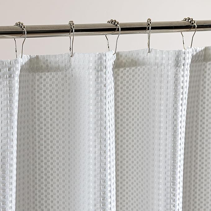 SLEEP ZONE Shower Curtain Liner, Waffle Shower Curtains for Bathroom, Heavy Duty Thick Fabric Shower Curtains - 285GSM Luxury Weighted Polyester Bath Curtain, 72" W x 84" L (White)