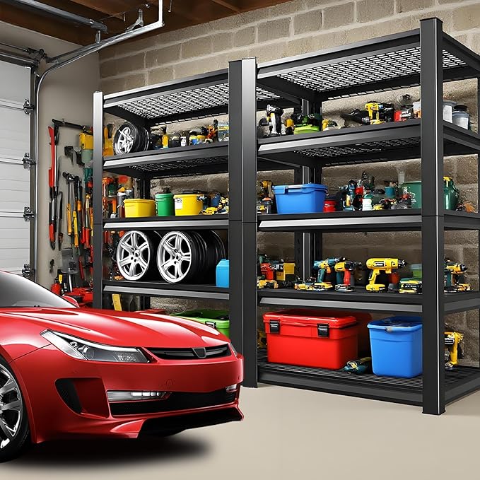 Garage Shelving,Heavy Duty Garage Storage Shelves,Metal Shelving Unit,5 Tier Adjustable Steel Utility Shelf,Use for Basement,Warehouse, Pantry Closet,Black (72" H*47.2" W*19.7" D)