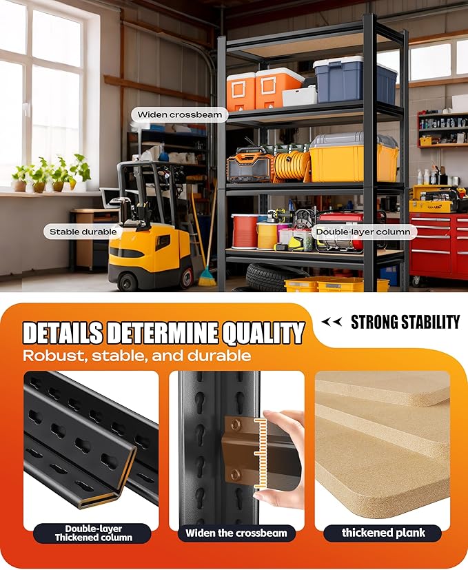 AOAORRG Set of 4 Storage Shelves, 45.6" W Heavy Duty Garage Shelving, 5-Tier Metal Shelf Adjustable Shelving Unit, Utility Garage Organizer Rack for Basement, Pantry, Warehouse, 45.6" Wx19.7 Dx78 H