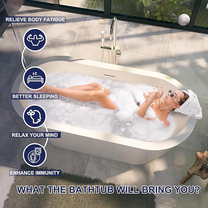 61" Acrylic Free Standing Tub, Stand Alone Tub, Freestanding Bathtub, Soaking Bathtub, cUPC Certified, LT(Glossy White)