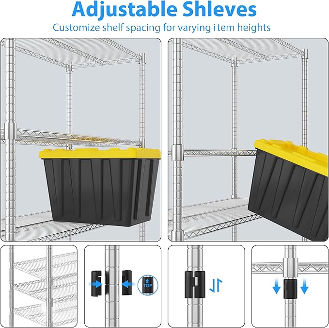 Homdox Heavy Duty Metal Shelves for Storage, 4 Tier Storage Racks and Shelving, Commercial Adjustable Wire Shelving Unit on Wheels, Garage Rack Pantry Shelves Kitchen Shelving, 18"x48"x72", Chrome