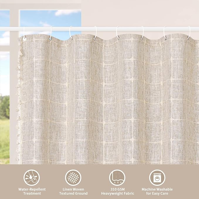 MitoVilla Boho Small Stall Shower Curtain 36 x 72, Grey Half Size Narrow Polyester Linen Tassel Cloth Fabric Shower Curtains for Chic Modern Farmhouse Country Bathroom Decor