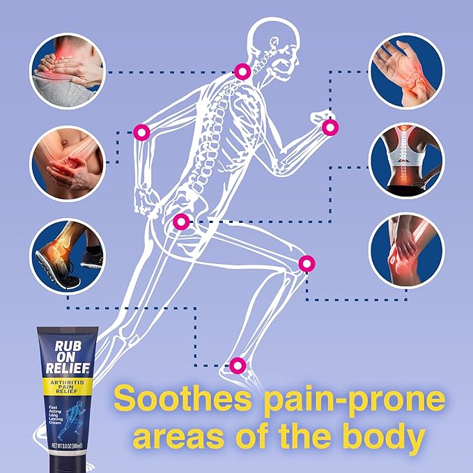 RUB ON RELIEF Topical Pain Relief Cream - Non-Greasy Joints Pain Cream for Knees, Shoulders & Back, Targeted Arthritis & Muscle Aches with Arnica, MSM, Turmeric, Aloe Vera, & Castor Oil- 3 oz (1 Pack)