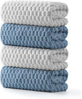 REDKISS Microfiber Bath Towels Set of 4-27x55 Inch Large Waffle Bath Towels for Body, Highly Absorbent, Super Soft, Lint Free Fluffy Shower Towel for Bathroom, Gym, Lightweight Towel Set Blue & Gray