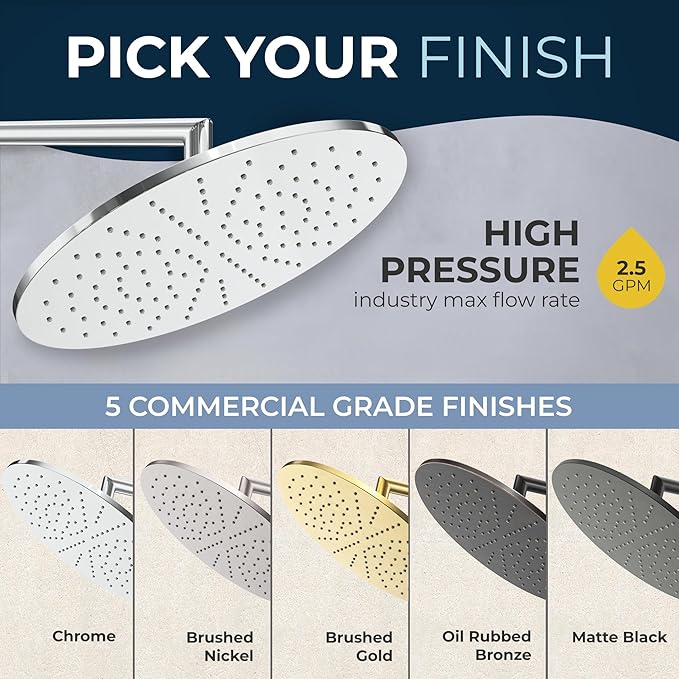 HammerHead Showers® Solid Metal 12 Inch Rainfall Shower Head, Large Rain Shower Head, 2.5 GPM High Flow Shower Head Optimized for Pressure, Wall-Mounted or Ceiling Rain Shower Head, Oil Rubbed Bronze
