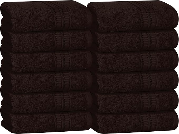 BOUTIQUO Ultra Soft Cotton Washcloths, Contains 12 Piece Face Cloths 12x12 inch, Ideal for Everyday use Face Towels, Compact & Lightweight Multi Purpose Washcloths - Chocolate Brown
