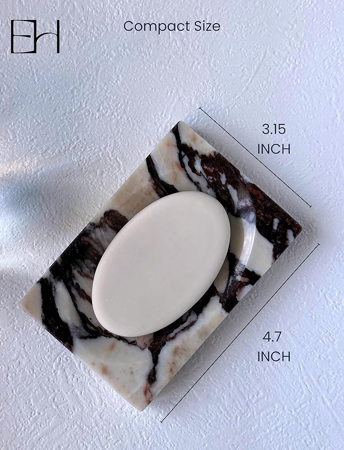 Real Marble Soap Dish - Soap Dish for Shower, Shower Bar Soap Holder, Marble Dish for Bathroom Kitchen, Decorative Stone Soap Dish (Calacatta Viola, Rectangular)