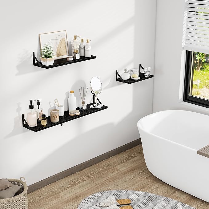 Dreamland Deep Floating Shelves for Wall, 30W x 8D Wall Shelves, Set of 2, 30 inch Floating Shelf with Sturdy Metal Brackets for Living Room, Bathroom, Bedroom and Kitchen, Black
