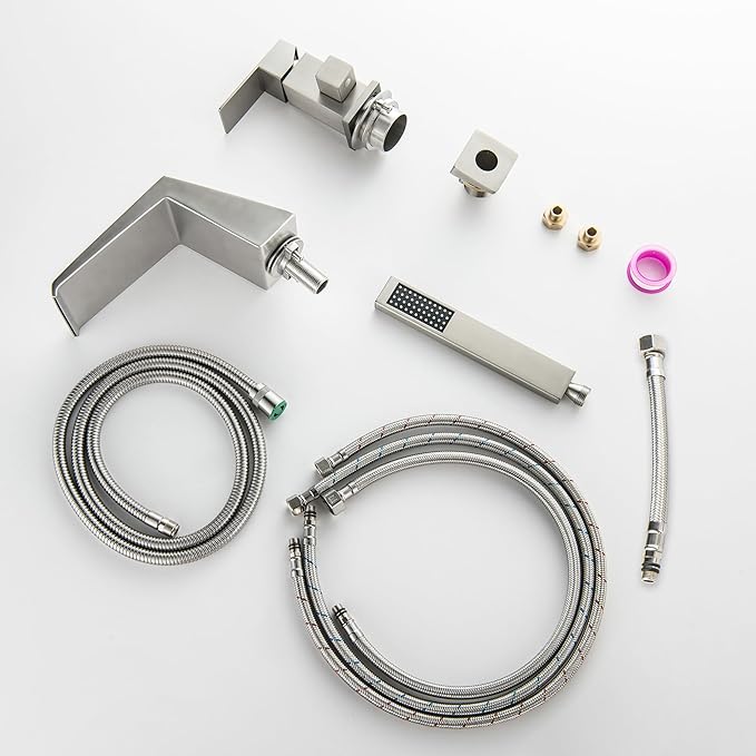 LIWEIKE Roman Tub Faucet with Sprayer Deck Mount Bathtub Faucet with Hand Shower for 3 Hole Waterfall Faucet with Hand Shower Brushed Nickel