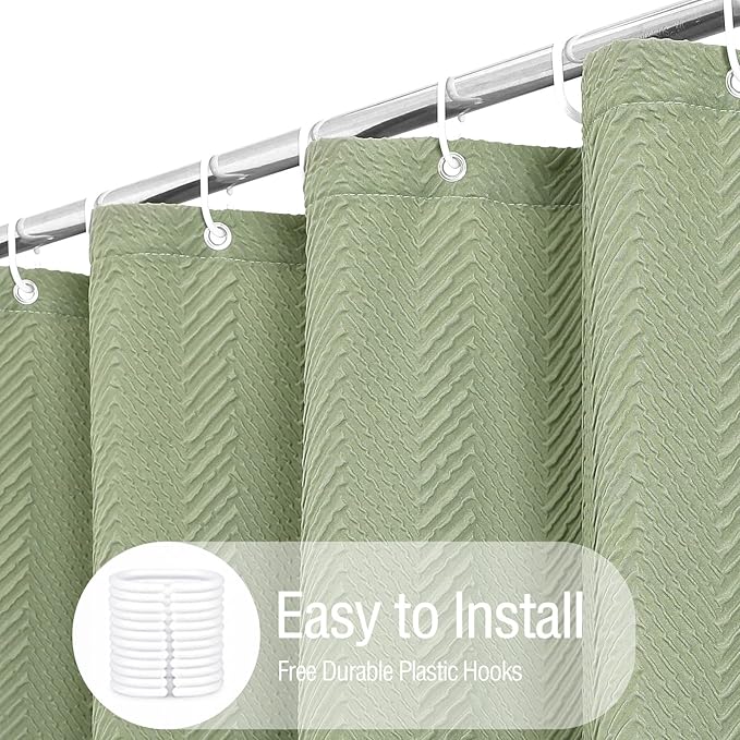 Gibelle Sage Green Shower Curtain for Bathroom, 3D Embossed Textured Fabric Shower Curtain, Modern Farmhouse Chic Soft Cloth Shower Curtain Set with Hooks, 72x72