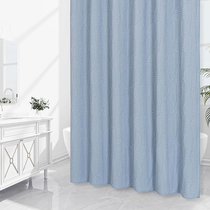 Gibelle Fog Blue Shower Curtain for Bathroom, 3D Embossed Textured Fabric Shower Curtain, Modern Farmhouse Chic Soft Cloth Shower Curtain Set with Hooks, 72x72