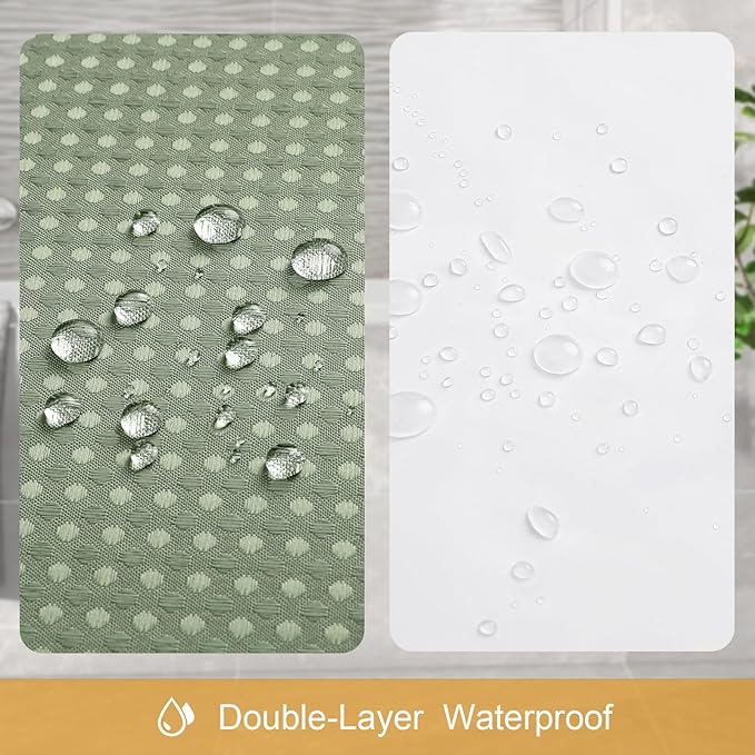 3 in 1 Shower Curtain Set, Sage Green Waffle Shower Curtain and PEVA Liner Set with 12 Stainless Steel Shower Curtain Hooks, Waterproof Fabric Shower Curtains for Bathroom, 72 W x 72 H