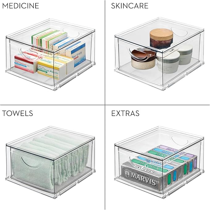 iDesign Clear Plastic Storage Drawer, Stackable Organizer for Bathroom Counter, Vanity, or Under-Sink