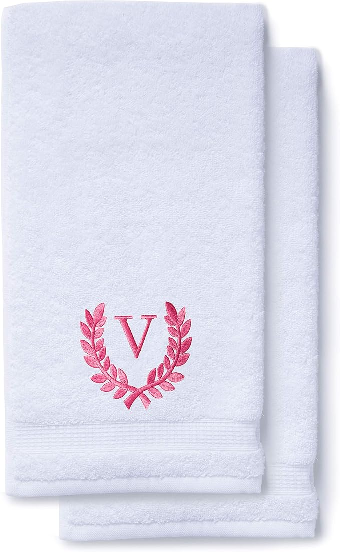 Decorative and Monogrammed Hand Towels for Bathroom Kitchen Makeup | Personalized Gift for Wedding-Bridal | Roman Font Custom Luxury Turkish Towel | Spa Collection, Oversized, 16 X 30 Inch, Set of 2