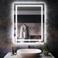 ISKM 36'' x 28'' LED Mirror for Bathroom Lighted Vanity Mirror for Wall Front Lights + Backlit LED Bathroom Mirror Anti-Fog Tempered Glass ETL Listed