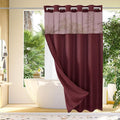 Gibelle Extra Long Shower Curtain 72x86, Waffle Weave Bathroom Shower Curtain with Snap-in Fabric Liner Set, No Hooks Needed, Hotel Style with Mesh Top Window, Burgundy