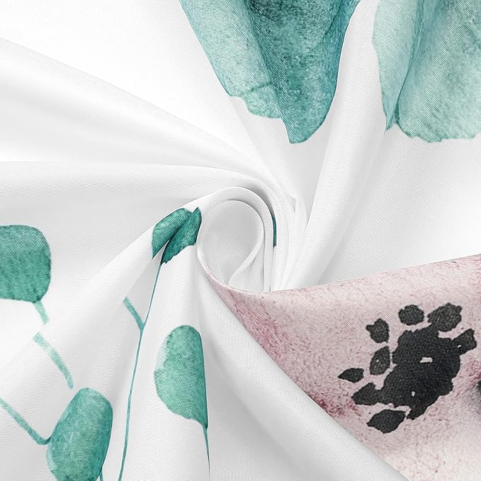 Gibelle Watercolor Floral Shower Curtain, Teal Beige Flower Shower Curtain for Bathroom, Modern Minimalist White Waterproof Fabric Shower Curtain Set 72x72 Inch